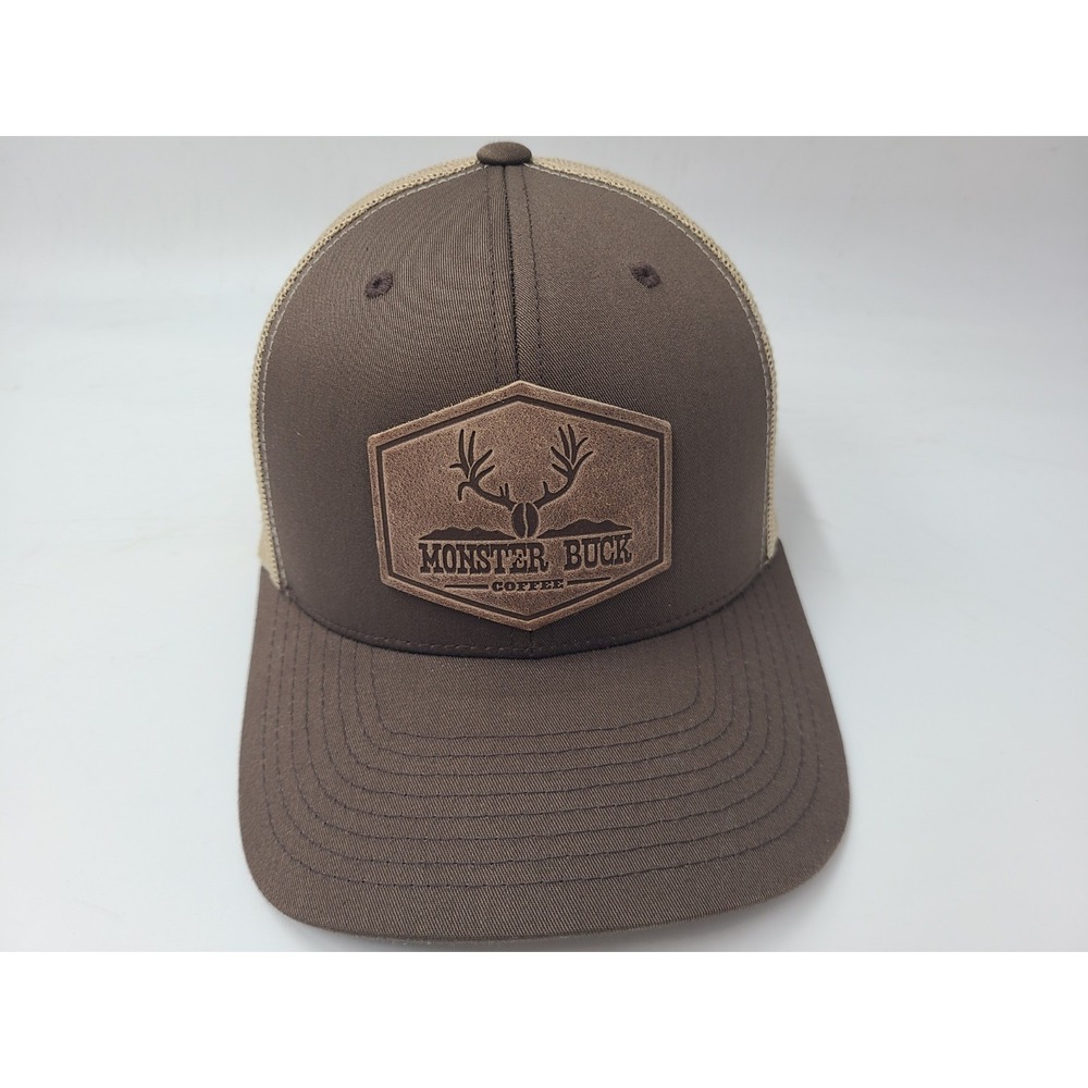 Monster Buck Coffee Patch Yupoong Mesh Trucker Hat Cap Deer Hunt Men Brown Beige